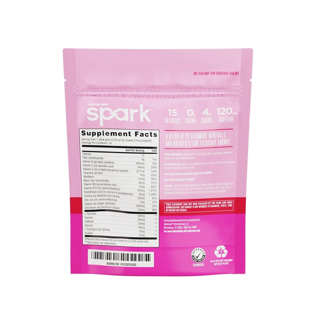 AdvoCare Spark Vitamin & Amino Acid Supplement - Focus & Energy Drink Powder Mix with Vitamin A, B-6, C & E - Also Includes L-Carnitine & L-Tyrosine - Pink Lemonade, 14 Stick Packs 3