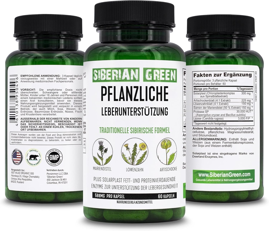 Siberian Green Herbal Liver Detox with Milk Thistle Artichoke Dandelion 60 Capsules – Traditional Siberian Formula Plus Enzymes to Support Liver Health 3