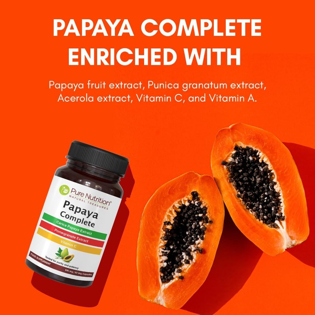 Pure Nutrition Papaya Complete - 60 Veg Capsules (Supports Platelet Immunity & Digestion) Each Capsule Contains 500mg Carica Papaya Fruit and Leaf Extract. Non-GMO | Gluten-Free 5