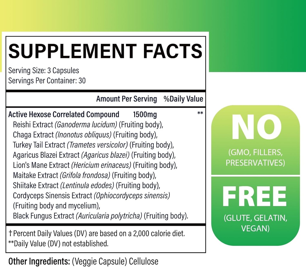 Active Hexose Correlated Compound 1500 mg Supplement, Natural 8 Mushroom Extract Supplement, Immune System, Liver Function, Natural Killer and T Cells Activity, 540 Veggie Capsules 3