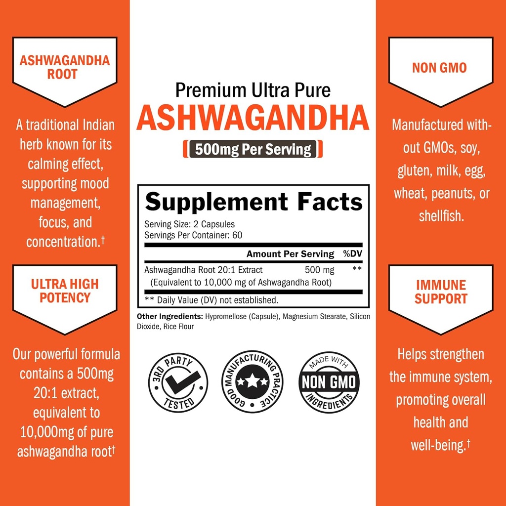 Extra Strength Ashwagandha Capsules (2 Month Supply) Plus Turmeric Curcumin with Black Pepper Extract 1500mg Complex (Trial Size) 4