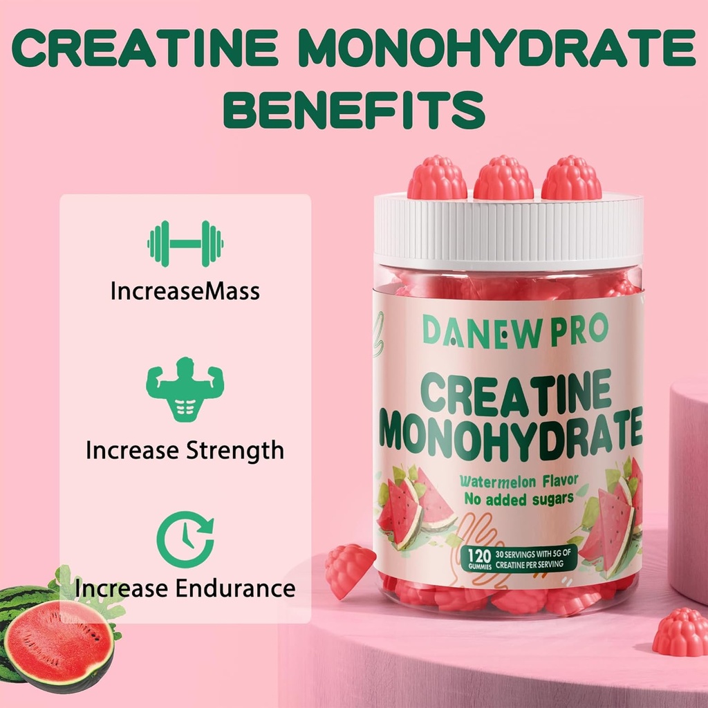 Creatine Monohydrate Gummies 5000mg for Men & Women, Creatine Monohydrate for Muscle Strength, Muscle Builder, Energy Boost, Pre-Workout Supplement(120 Count)-Watermelon Flavor 5