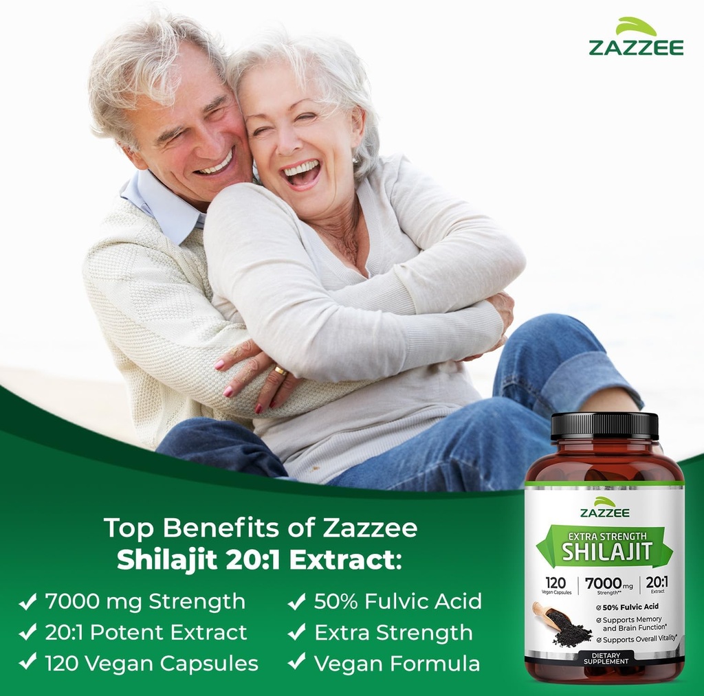 Zazzee 100% Pure Himalayan Shilajit 20:1 Extract, 7000 mg Strength per Capsule, 50% Fulvic Acid, 120 Servings per Bottle, 20X Potency, Rich in Trace Minerals, Non-GMO, Vegan, Made in The USA 4