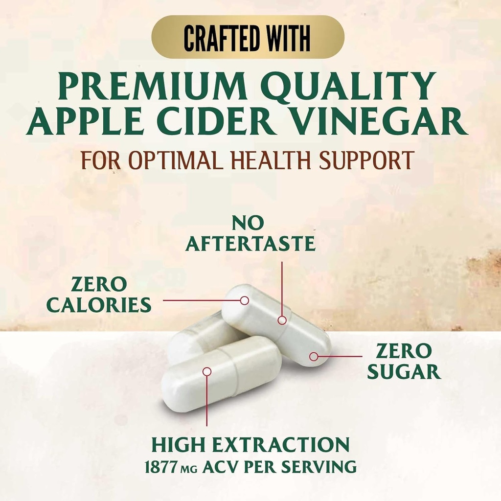 Apple Cider Vinegar Capsules 1877mg - Extra Strength Detox & Cleanse with Vitamin D & Zinc - Premium ACV Pills with Joint Natural Digestion & Immune Support - Vegetarian Supplement - 60 Capsules 4