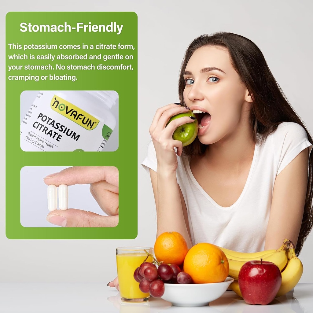 Potassium Citrate 1000mg, Potassium Supplement for Leg Cramps, Muscle & Heart Health, Vegan, Non-GMO, Gluten Free, 90 Capsules 5