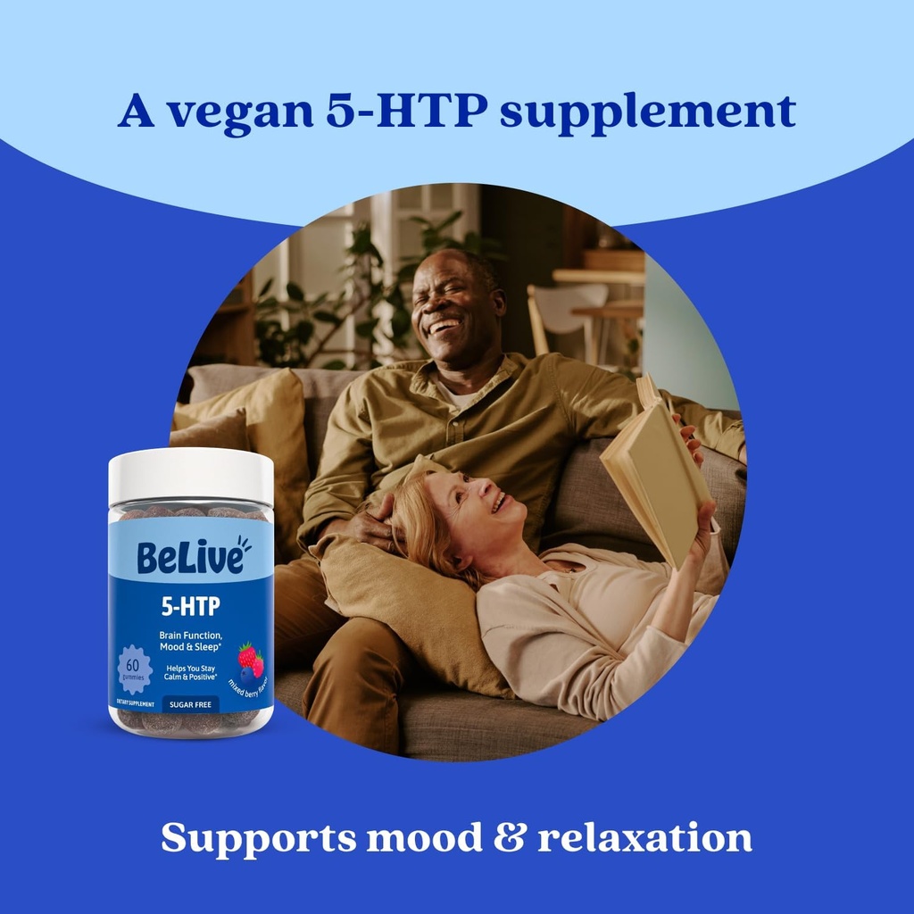 BeLive 5-HTP Gummies – 2 Pack - 120 Ct I 5HTP Calming Gummies for Heightened Focus, Relaxation & Rest for Adults | Vegan - Mixed Berries Flavor 5