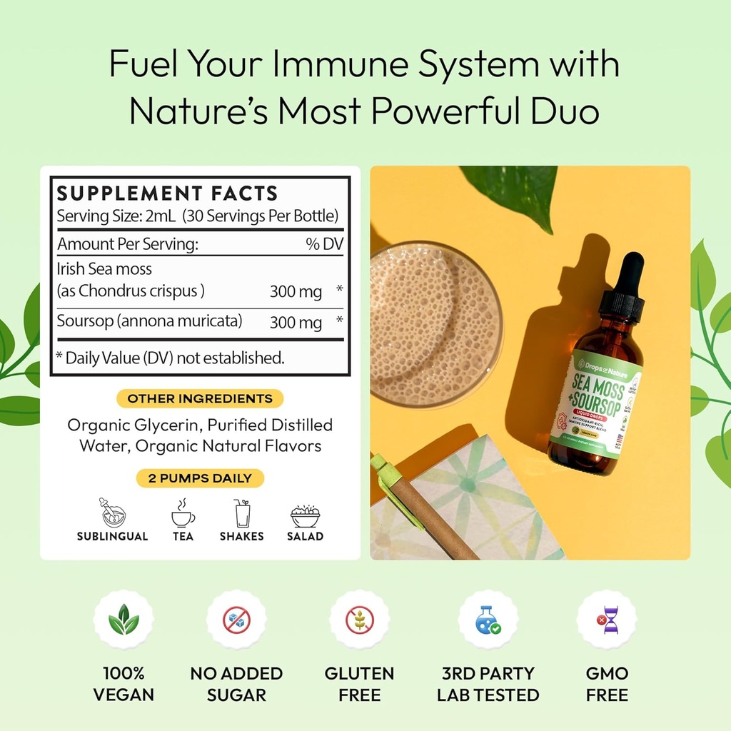Soursop with Sea Moss Liquid Supplement – More Concentrated Than Sea Moss Gel – Easily Mix with Drinks – Soursop Bitters Liquid Drops for Hydration and Immune Support (Lemon Lime, 60mL) 5