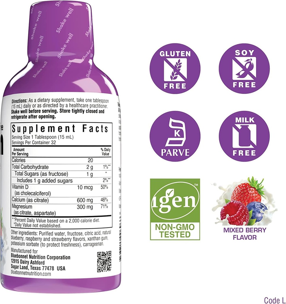 Bluebonnet Nutrition Liquid Calcium Citrate Magnesium Citrate, Vitamin D3 - Bundle of Blueberry, Strawberry and Mix Berry Flavor, 3 Bottle of 16 Fl Oz Each (48 Fl Oz Total) 5