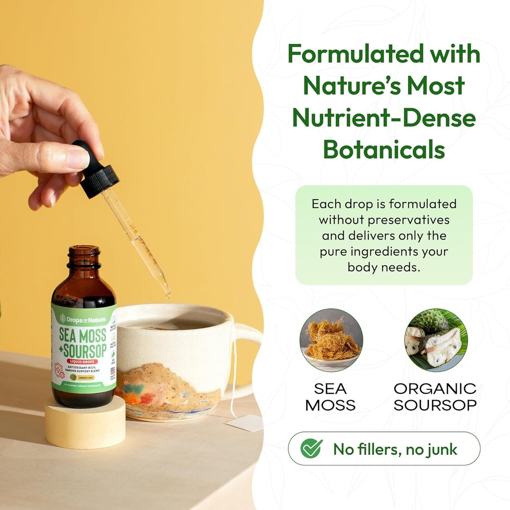 Soursop with Sea Moss Liquid Supplement – More Concentrated Than Sea Moss Gel – Easily Mix with Drinks – Soursop Bitters Liquid Drops for Hydration and Immune Support (Lemon Lime, 60mL) 6