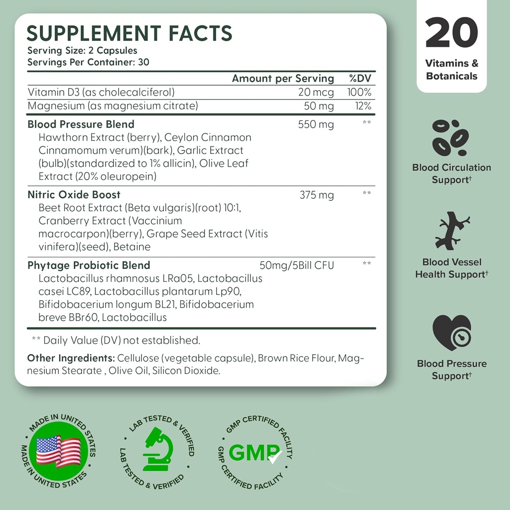 nooro Vital Flow Advanced Blood Circulation Supplement with Nitric Oxide Boost, Vitamin D3, Magnesium, Probiotic Blend, Veins Support Non-GMO and Gluten Free 60 Capsules 3