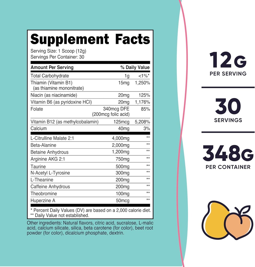 Nutricost Pre-Workout Powder for Women, Peach Mango, 30 Servings 3