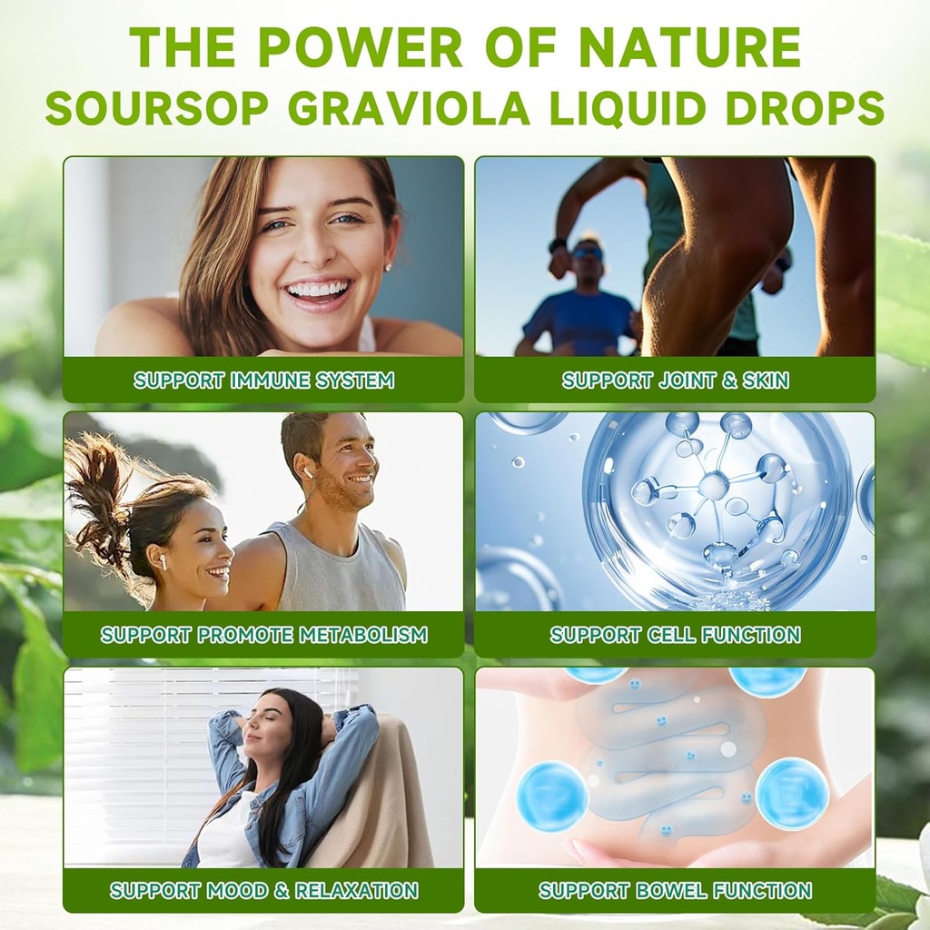 Soursop Graviola Liquid Drops - 2000mg Pure Soursop Extract Blended with 300mg Sea Moss & 100mg Elderberry - Powerful Cell Support, Antioxidant-Rich, Immune-Boosting - 2 Fl Oz (60ml) Bottle 4