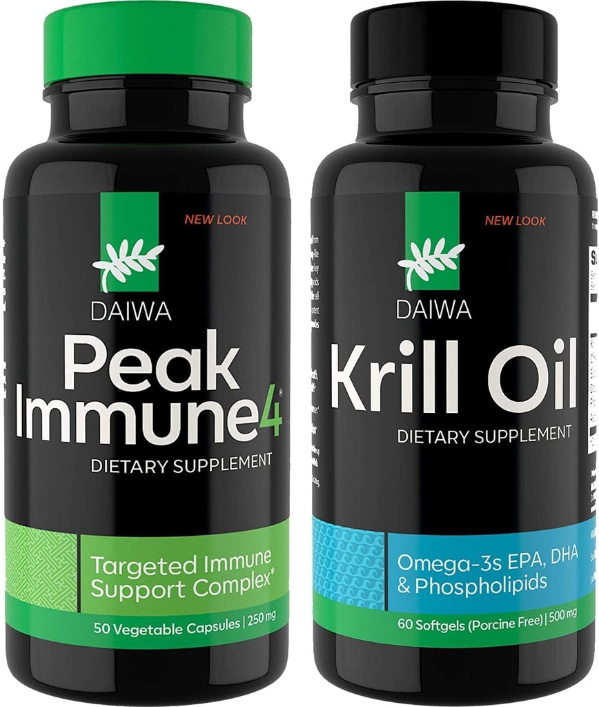 Daiwa Peak Immune 4 - Natural Immune System Booster + Daiwa Krill Oil – Omega 3 Krill Oil Capsules 2