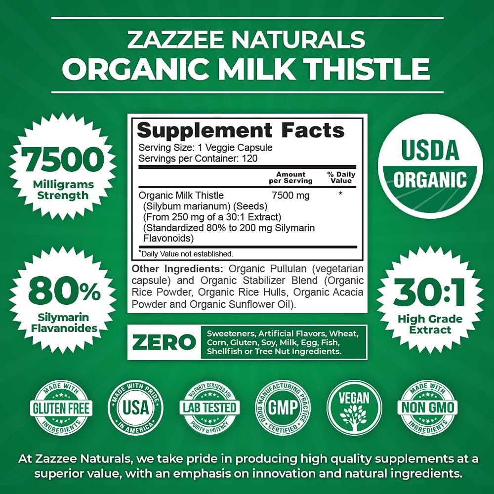 Zazzee USDA Organic Milk Thistle Extract Capsules and Extra Strength 8-in-1 Immune Support Capsules 3