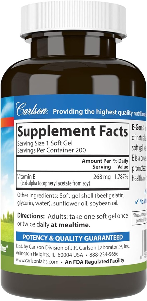 Carlson - E-Gems, 400 IU, Heart Health & Optimal Wellness, Antioxidant, 200 soft gels 3