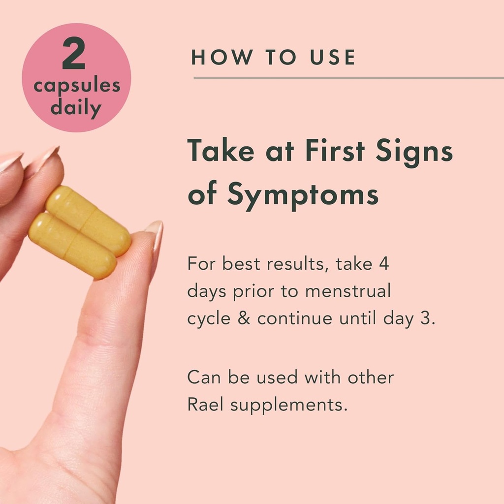 Rael PMS Supplement, Hormone Balance for Women, Relief from Menstrual Cramps, Period Bloating, Mood Swings Treatment with Turmeric, Ginger, Magnesium, No NSAIDs, Vegan (28 Capsules) 5