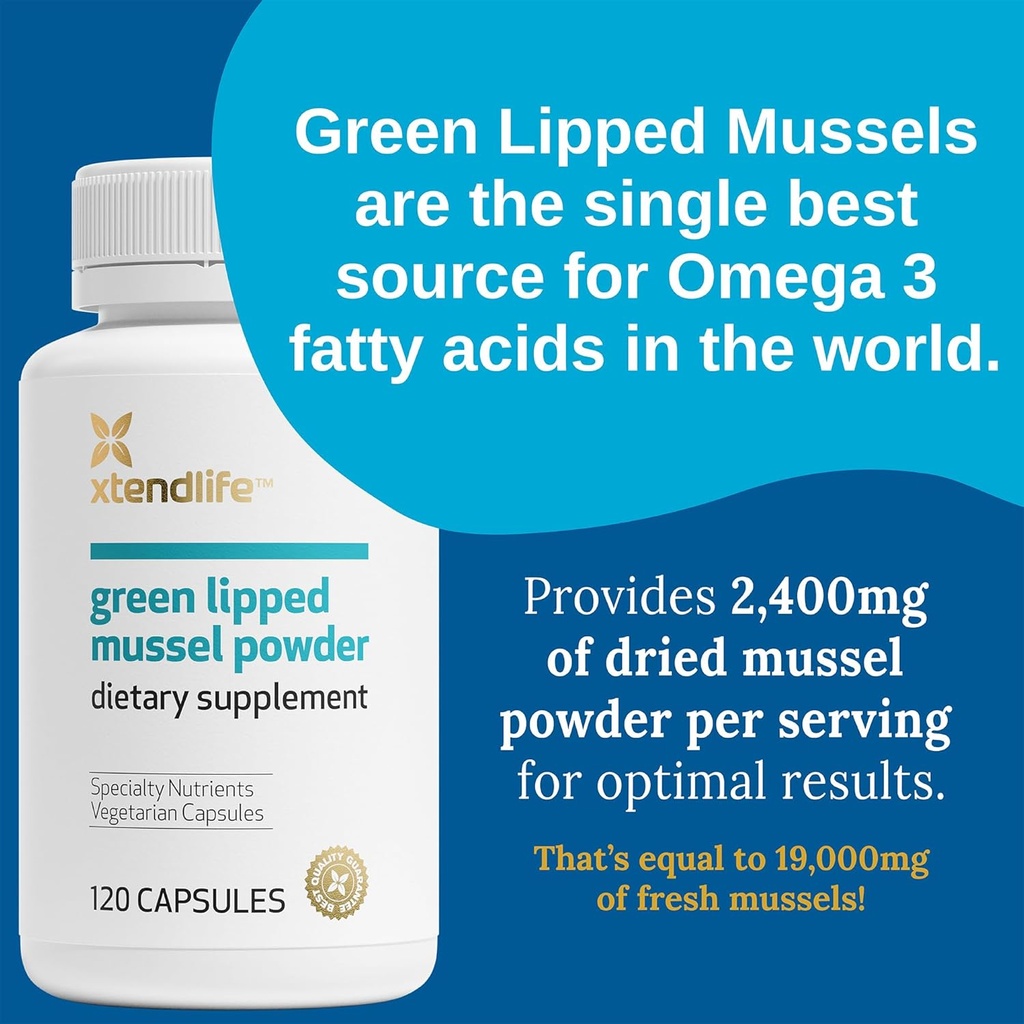 Xtendlife Green Lipped Mussel Powder - 2400mg Extra Strength Joint & Muscle Support Supplement from New Zealand with Omega 3 - 1 Month Supply 4