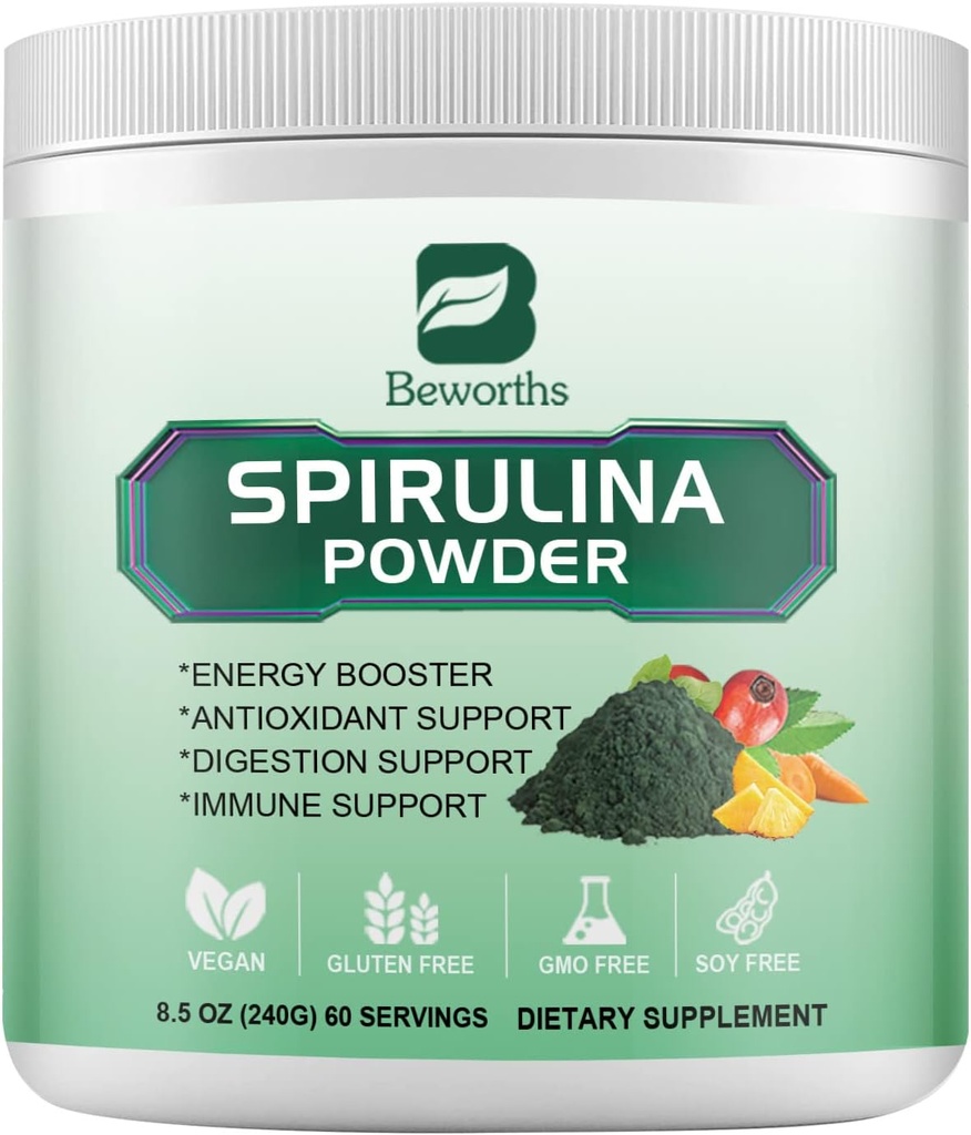 Organic Spirulina Powder, Super Green Powder Juice & Smoothie Mix with Spirulina, Chlorella, Wheat Grass, Digestive Enzymes & Probiotics for Immune Support, Digestion Health -Vegan 2