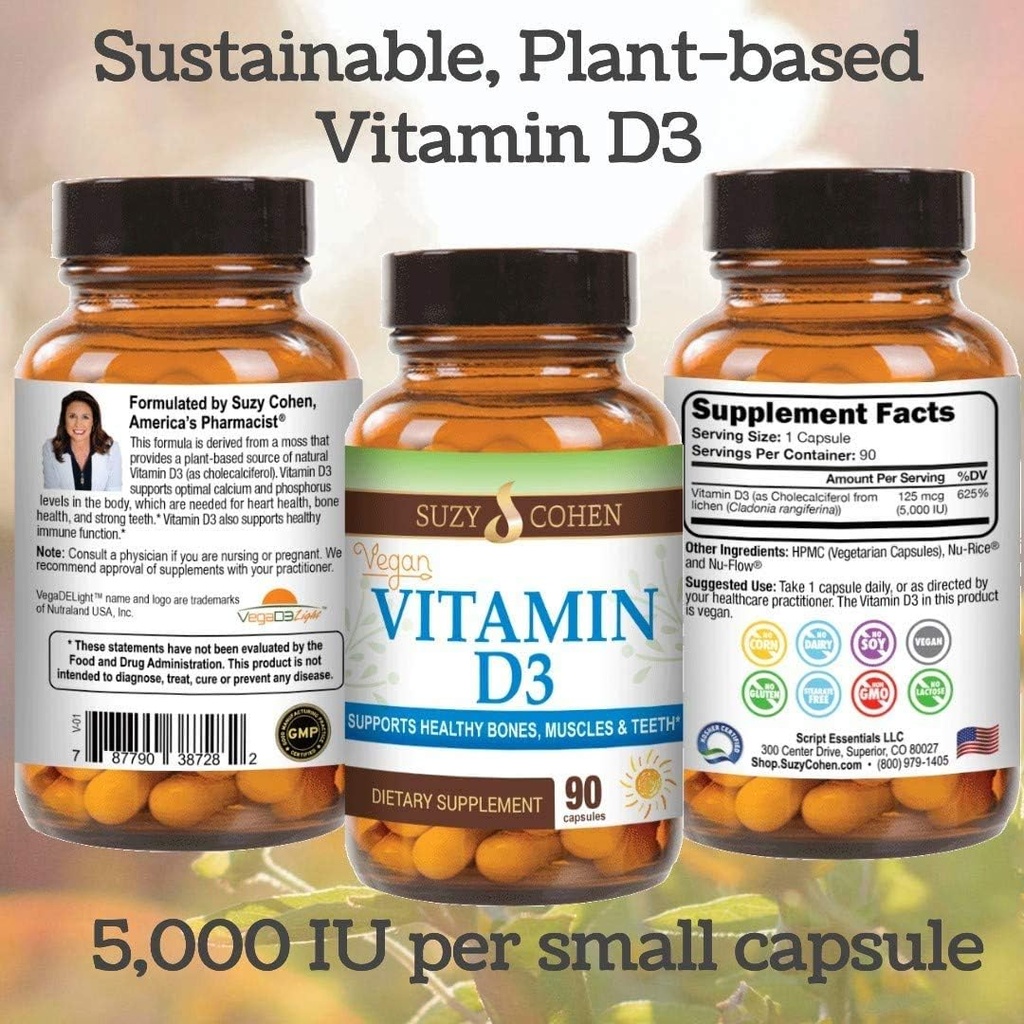 Script Essentials Vegan Vitamin D3 5,000 IU for Healthy Muscle Function, Bone Health, and Immune Support - Non-GMO, Gluten Free and Kosher Certified - 90 Servings 4