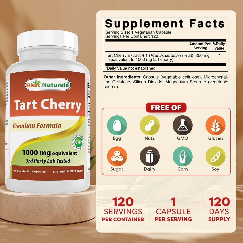 Best Naturals Tart Cherry Extract 1000 mg 120 Capsules (120 Count (Pack of 2)) 3