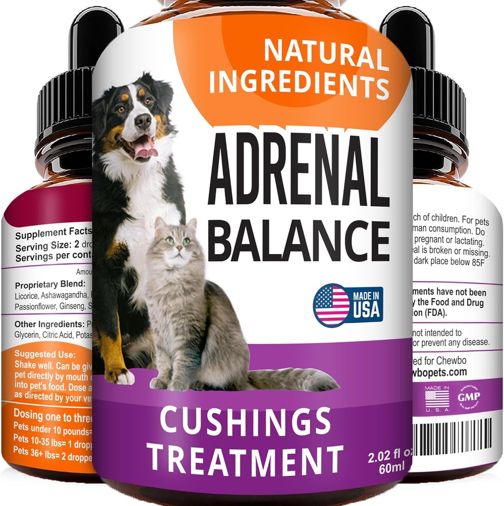 Adrenal Balance for Dogs and Cats - Cushings Treatment for Pets, Adrenal Support w/ Ashwagandha, Licorice Root, Rhodiola Rosea - 2oz Herbal Drops 2