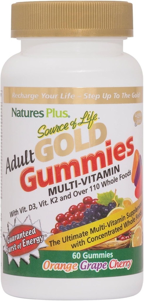 NaturesPlus Source of Life Gold Adult Multivitamin Gummies - 60 Whole Food Gummies - Complete Daily Vitamin Supplement - Free Radical Defense, Energy Support - Gluten-Free - 30 Total Servings 2