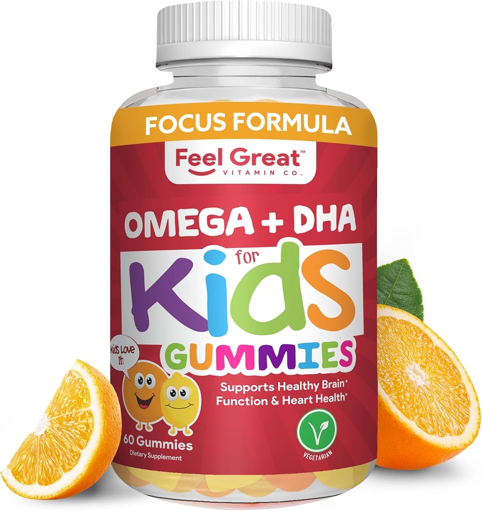 Feel Great Vitamin Co. Complete DHA Gummies for Kids | with Omega 3 6 9 + DHA, Vitamin C | Supports Healthy Brain Function, Vision & Heart Health | Gluten Free, Vegetarian | 60 Gummies 2