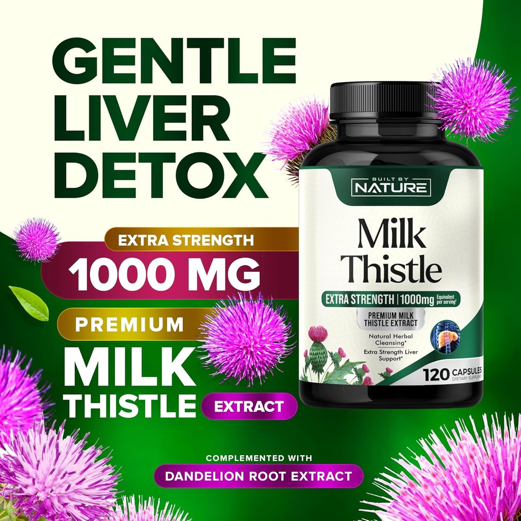 Milk Thistle 1000mg - Liver Detox Supplement with Silymarin Extract & Dandelion Root – Gentle Herbal Liver Cleanse for Men & Women - Liver Health Support - Non-GMO - 120 Veggie Capsules 4