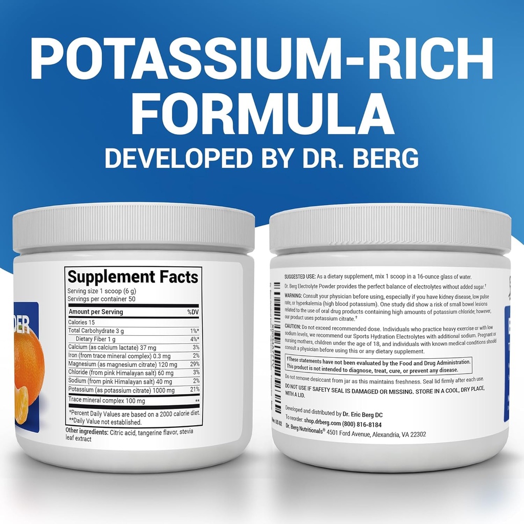 Dr. Berg Zero Sugar Hydration Keto Electrolyte Powder - Enhanced w/ 1000 mg of Potassium & Real Pink Himalayan Salt (NOT Table Salt) - Tangerine Flavor Hydration Drink Mix Supplement - 50 Servings 3