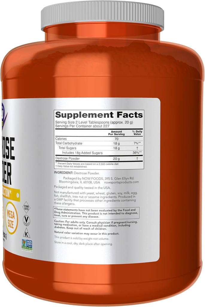 NOW Foods Sports Nutrition, Dextrose Powder (Monosaccharide), Energy Production*, 10-Pound 3