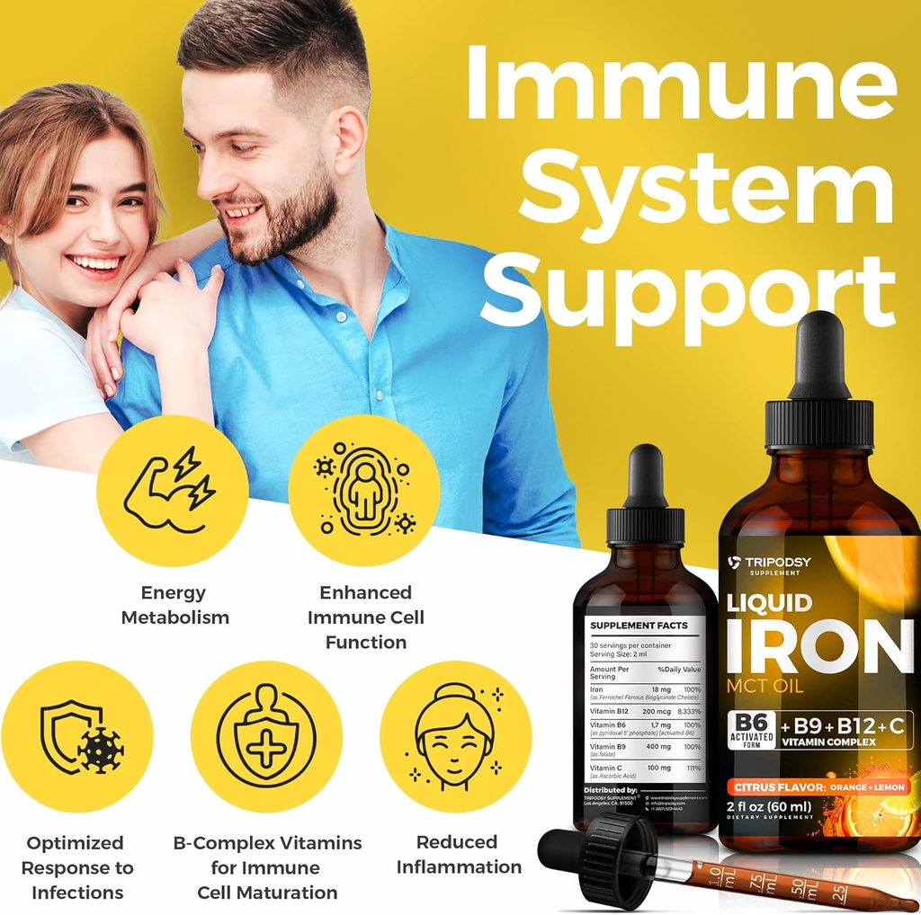 Liquid Iron Supplement with Vitamins B6, B9, B12, C, Folate & MCT Oil (2 Fl Oz, Citrus) + Pure Himalayan Shilajit Resin 600mg for Immune Support & Energy (68g) 5