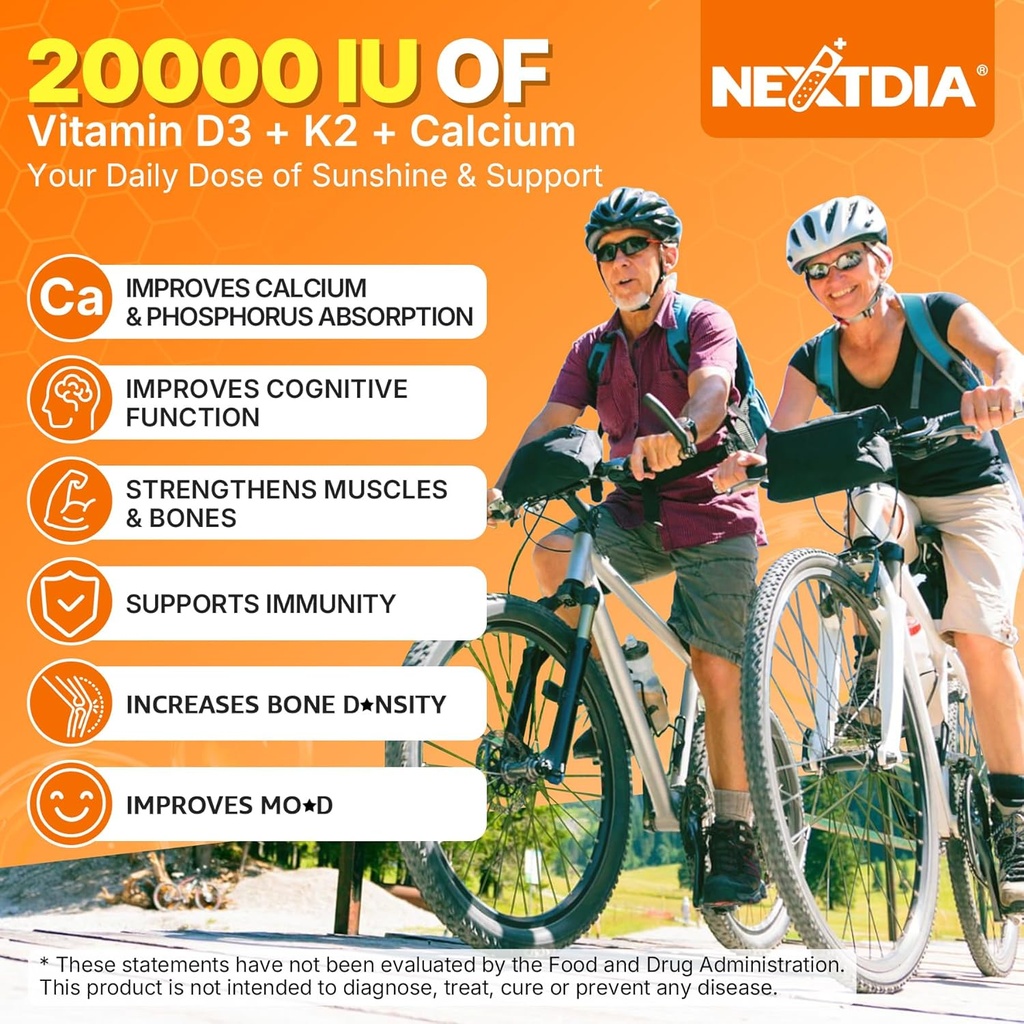 Vitamin D3 20,000 IU + Vitamin K2( MK7 )200mcg - Optimal Vitamin D3 & K2 Softgel - Strong Bones & Muscle, Calcium Absorption & Immune Support, Helping Vitamin D Deficiencies, Easy to Swallow, Non GMO 5