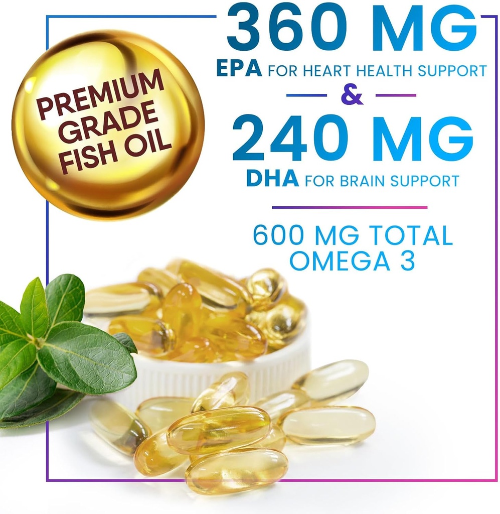 Omega 3 Fish Oil 2400 mg Supplement, Sustainably Sourced, Triple Strength Omega-3 Supplement Softgels, Brain Health Support, EPA & DHA Fish Oil Fatty Acids Supplements, Gluten & GMO Free, 60 Softgels 4