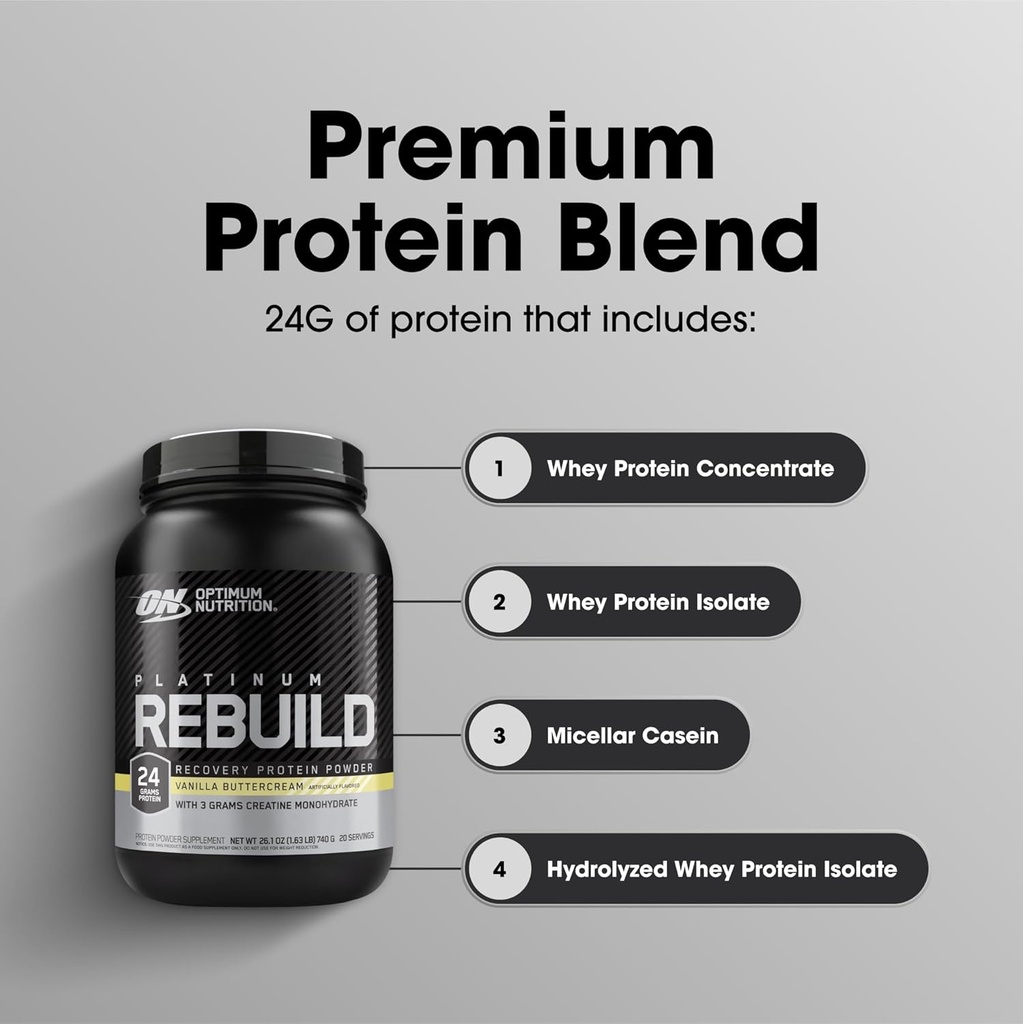 Optimum Nutrition Platinum Rebuild, Premium Platinum Blend Protein Powder with Creatine, Vanilla Buttercream, 20 Servings 5