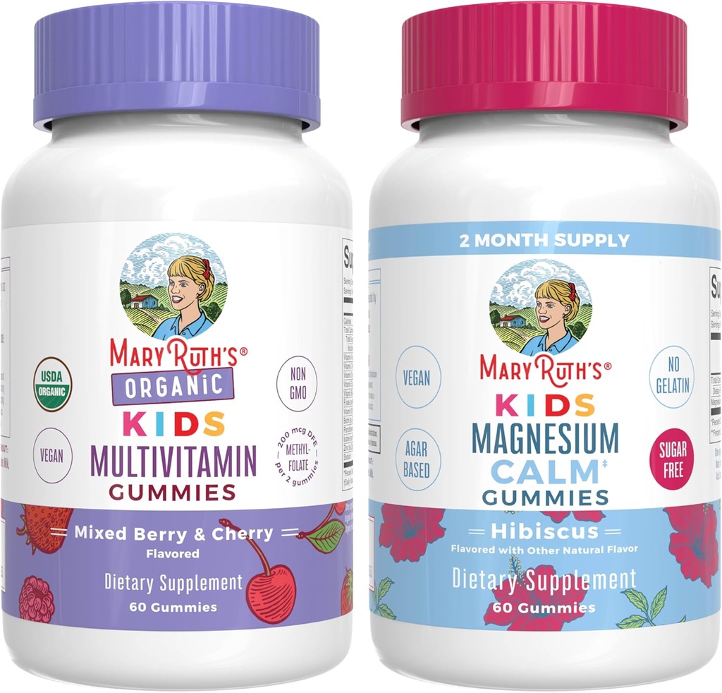 MaryRuth's Gummies for Kids–USDA Organic Multivitamin (Mixed Berry & Cherry), & Magnesium Calm (Hibiscus) | No Gelatin! | Vitamins for Immunity, Gut Health, & Overall Wellness | Vegan, Non-GMO 2