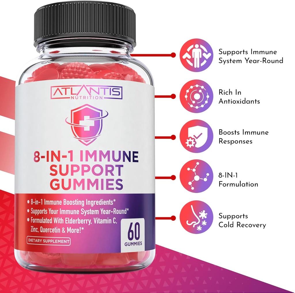 Atlantis Nutrition 8-in-1 Immune Support 60 Gummies + Sugar Free Keto Apple Cider Vinegar 60 Gummies 3
