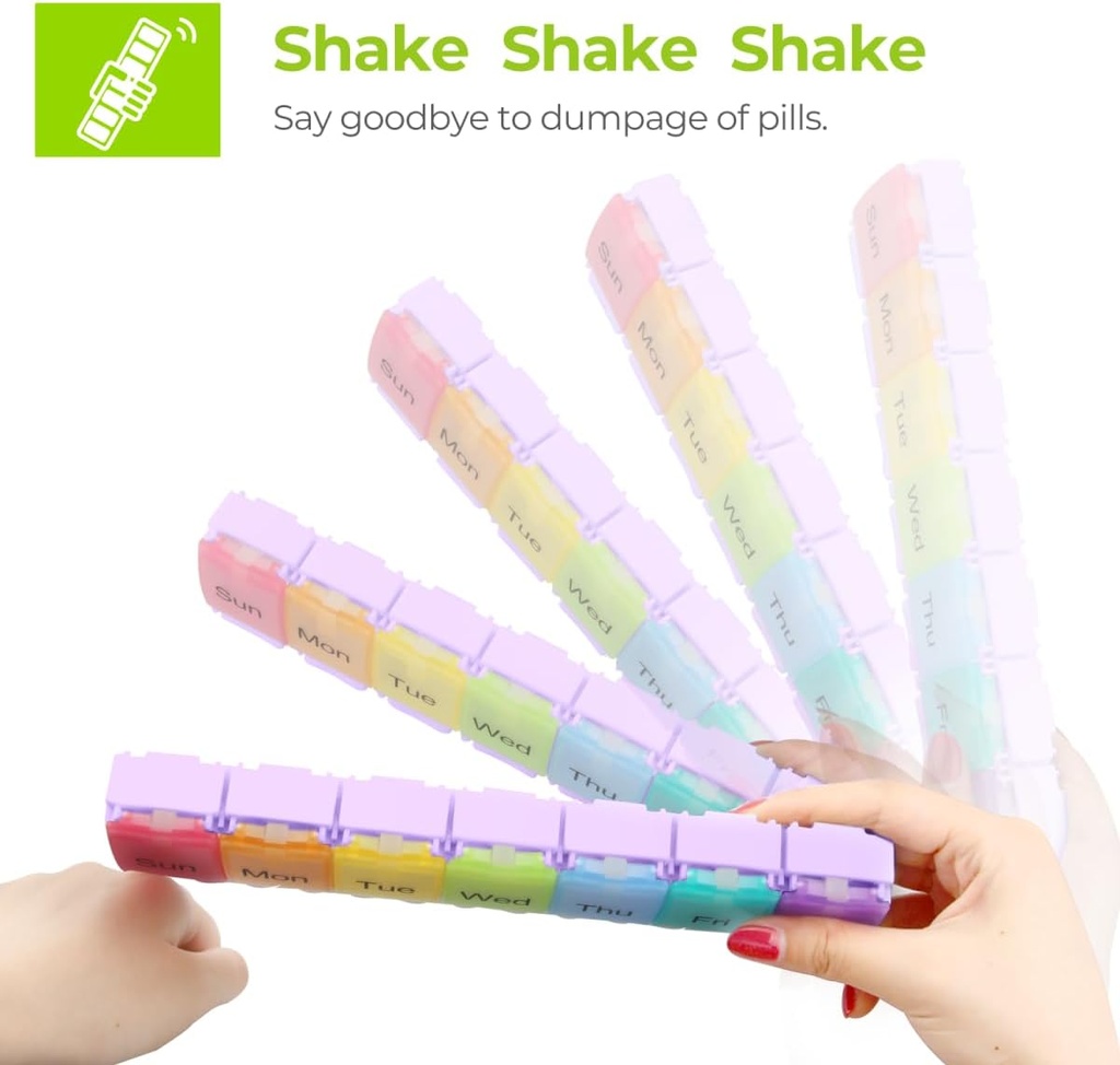 AUVON Weekly Pill Organizer Arthritis Friendly, BPA Free Travel 7 Day Pill Box Case with Spring Open Design and Large Compartment to Hold Vitamins, Cod Liver Oil, Supplements and Medication 6