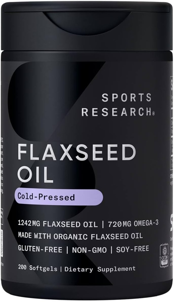 Sports Research Flaxseed Oil Softgels 1242mg - Plant Based Omega 3 Supplement for Women & Men - Non-GMO Verified, Soy & Gluten Free (200 Count) 2