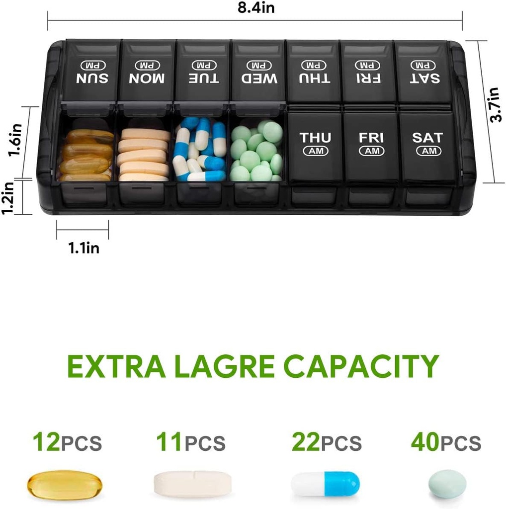 Sukuos Weekly Pill Organizer 7 Day 2 Times a Day, Quick Fill Daily Pill Box (AM PM), Extra Large Pill Cases for Vitamin/Fish Oil/Supplements, Arthritis Friendly, Easy to Clean 4