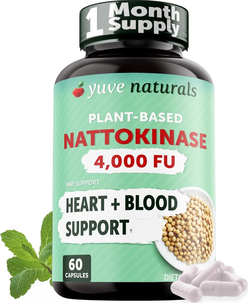 Yuve Nattokinase 4000 FU, Nattokinase Supplement for Cardiovascular Health Support - Natural Blood Thinner - Natokinase Enzyme from Natto Extract, Sugar-Free, Vitamin K Free - 60 Pills, Made in USA 2