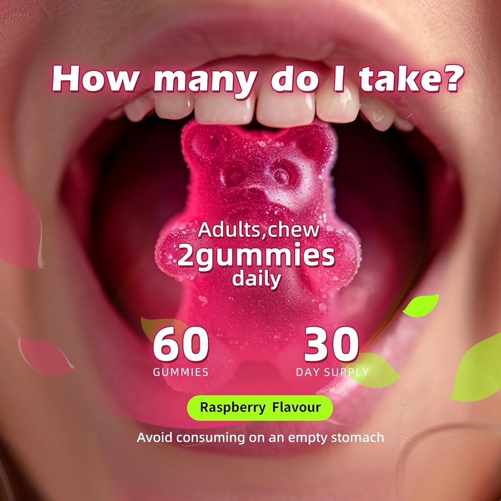 Magnesium Glycinate Gummies 1000mg - Sugar Free Magnesium Potassium Supplement with Vitamin D, B6, CoQ10 for Calm Mood & Sleep Support - 60Raspberry Gummies 6