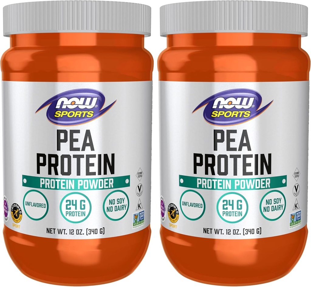 NOW Sports Nutrition, Pea Protein 24 g, Easily Digested, Unflavored Powder, 12-Ounce (Pack of 2) 2