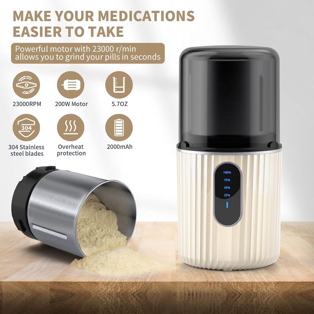 Cordless Electric Pill Crusher Grinder - Pill Cutters for Small or Large Pills and Vitamin Tablets to Fine Powder - Electronic Pill Pulverizer - Removable Grinding Cup for Easy Cleaning 3