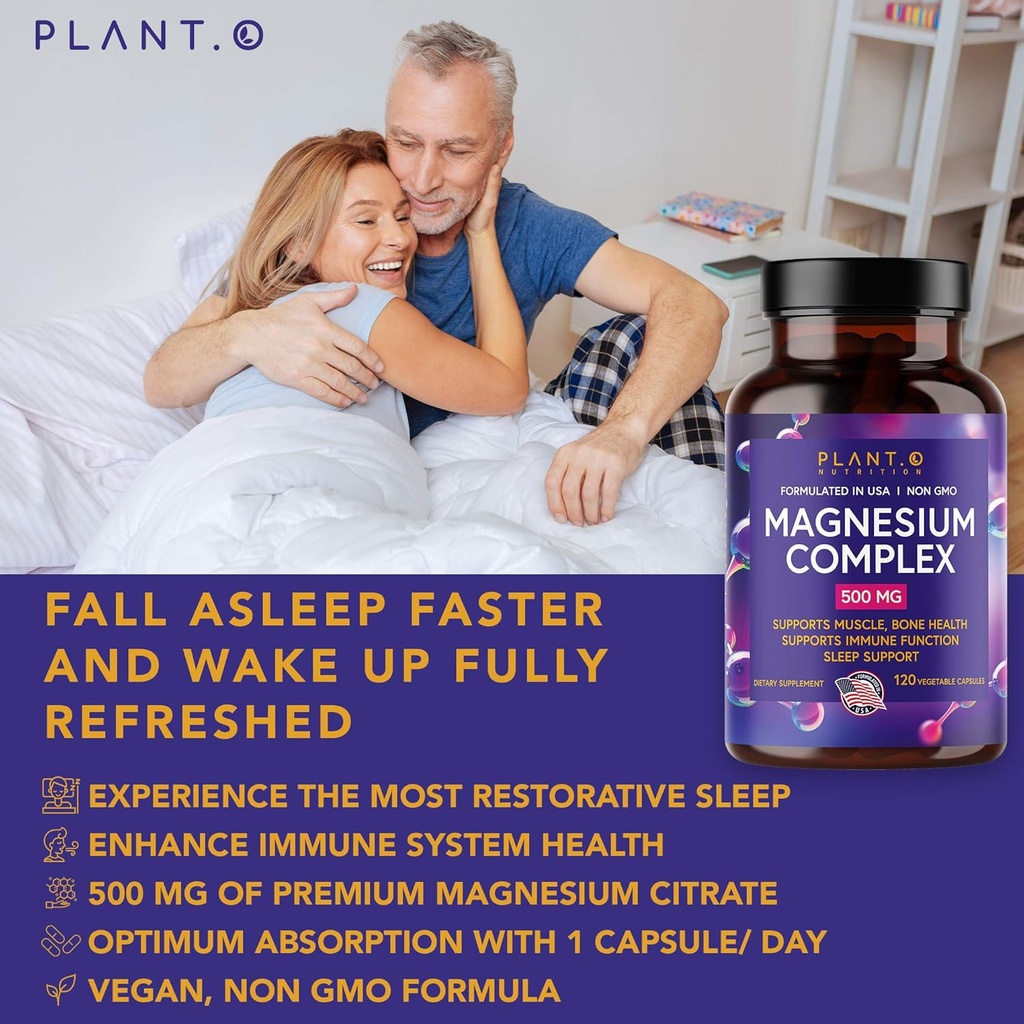 Plant.O Premium Magnesium Supplement [Vegan Oxide & Citrate, 500mg] High Absorption Complex for Sleep, Calm, Muscle Relaxer, Natural Energy, Non-GMO 120 Veggie Capsules 4