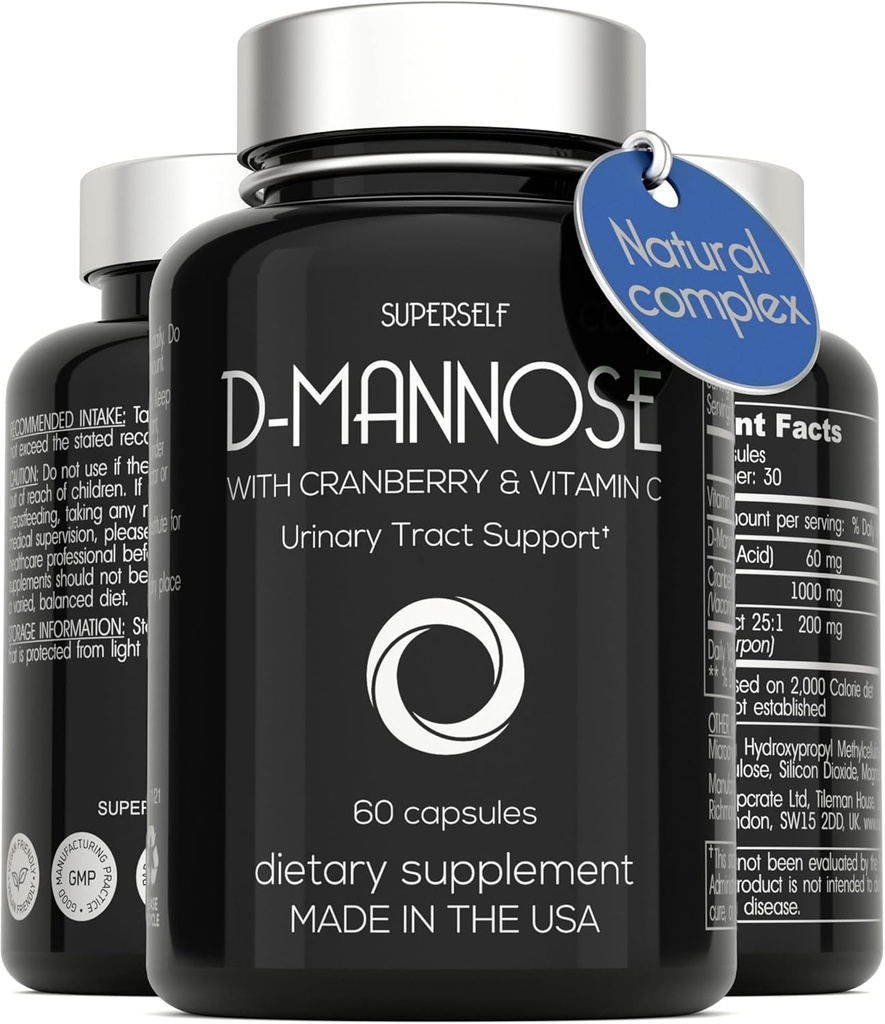 D-Mannose 1000mg Capsules - D Mannose with Cranberry Extract and Vitamin C - 60 Capsules 500mg High Strength - Urinary Tract Health for Women & Men - Vegan & Non-GMO - Fast-Acting Natural UTI Support 2
