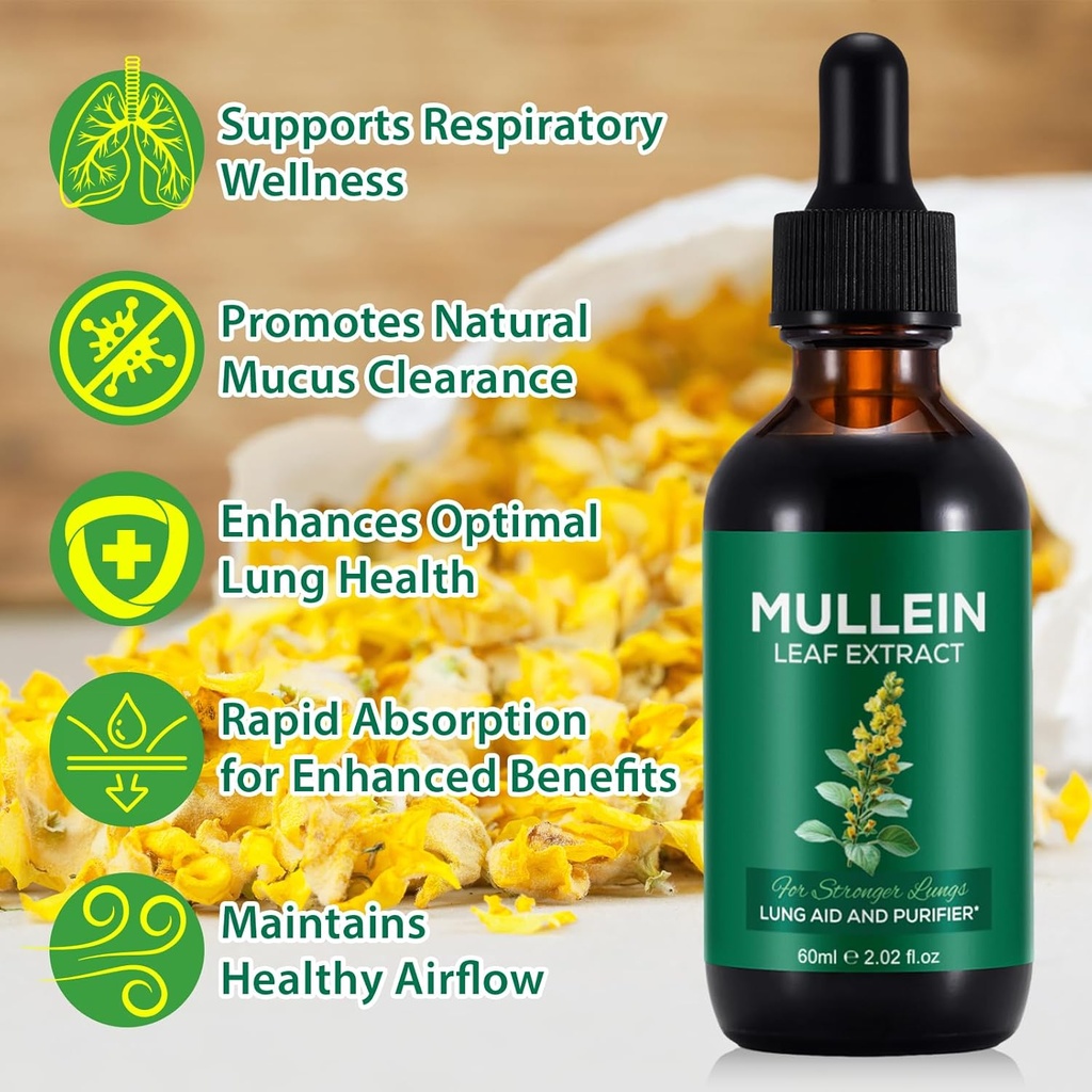 Mullein Drops for Lungs, Mullein Leaf Extract for Lungs, Natural Mullein Herbal Supplements, Mullein Chlorophyll Drops for Lungs, Lung Cleanse for Smokers - 2.02 fl oz 4