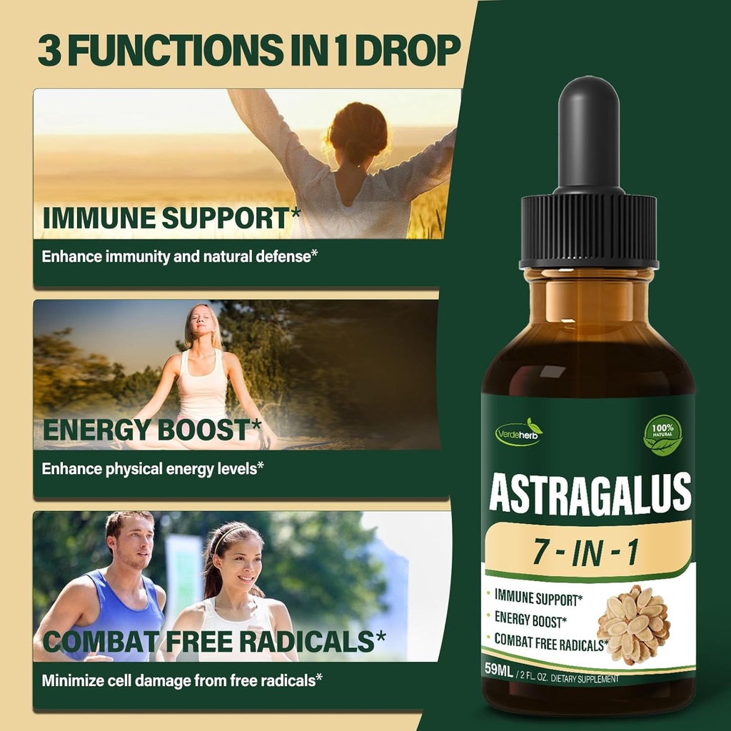 Astragalus Root Extract Herbal Drops for Immune System Support, Immunity Health & Energy Boost Tincture Supplements with Rhodiola Rosea, Echinacea, Elderberry, Reishi, Ginseng. Huang Qi. 2oz 3