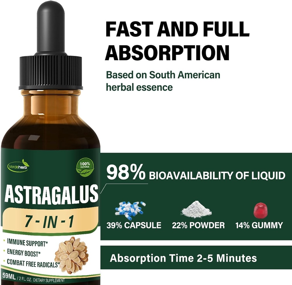 Astragalus Root Extract Herbal Drops for Immune System Support, Immunity Health & Energy Boost Tincture Supplements with Rhodiola Rosea, Echinacea, Elderberry, Reishi, Ginseng. Huang Qi. 2oz 5