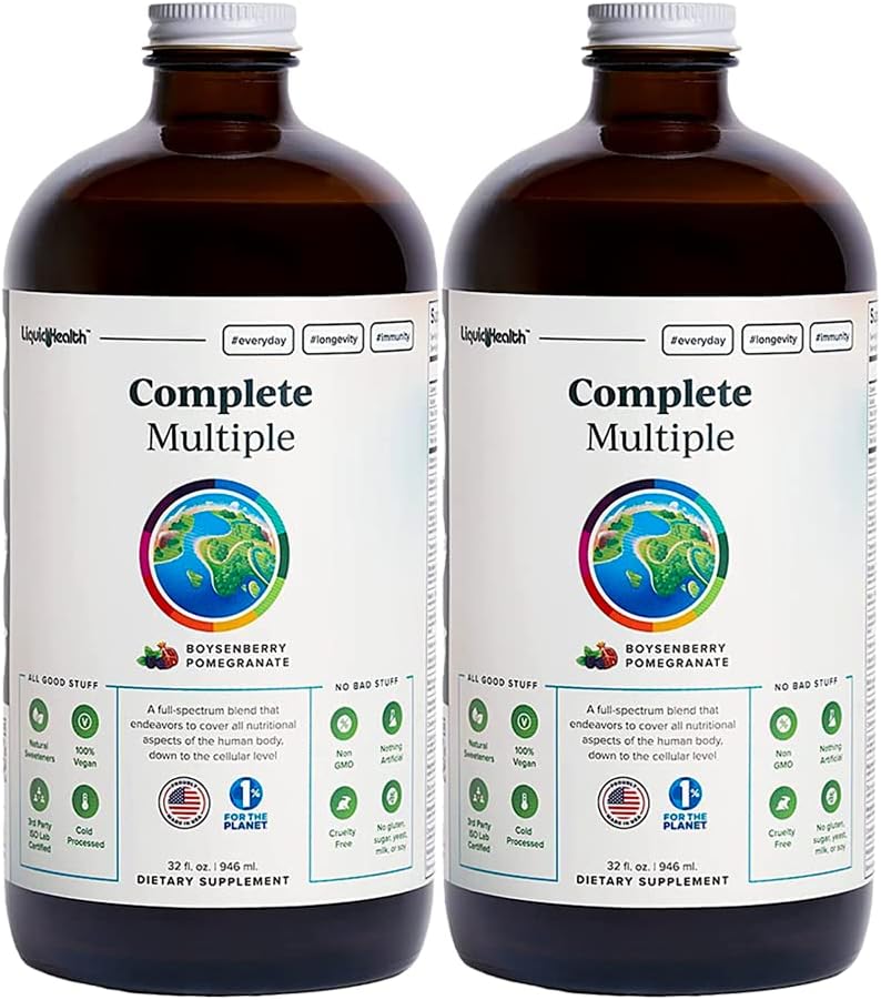 LIQUIDHEALTH Complete Multiple Adult Liquid Multivitamin - Essential Vitamins, Minerals & Nutrients, Immune Support, Gut Health, Energy, Detox - Made in USA, Vegan, Non-GMO, Sugar-Free (2 Pack) 2