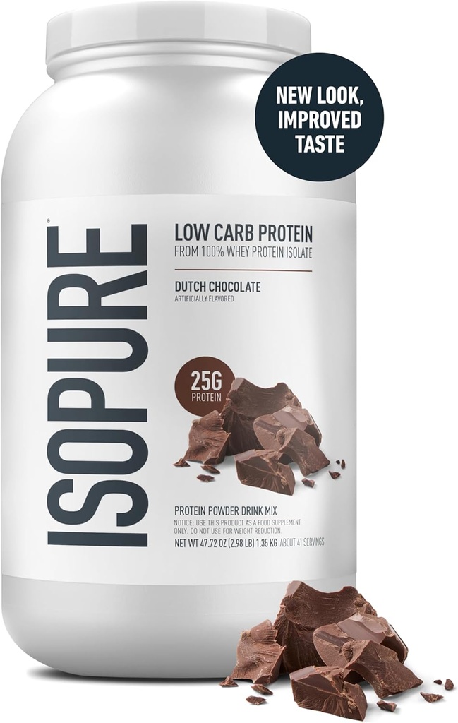 Isopure Low Carb 100% Pure Whey Isolate Protein Powder, Lactose Free, Gluten Free, With Vitamins, Dutch Chocolate, 25g Protein Per Serving, 3.07 Lbs, 41 Servings (Packaging May Vary) 3